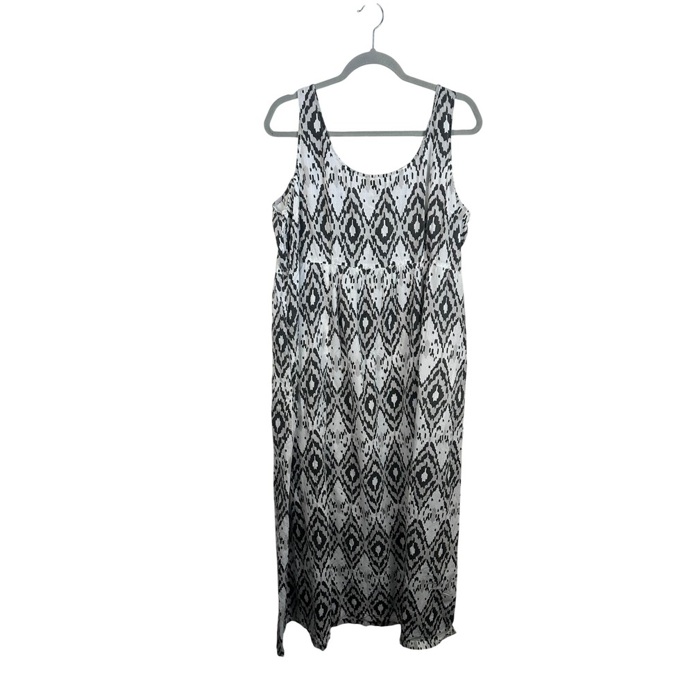 April Cornell Midi Dress Women XL Black White Excellent Ikat Cotton Boho 2879